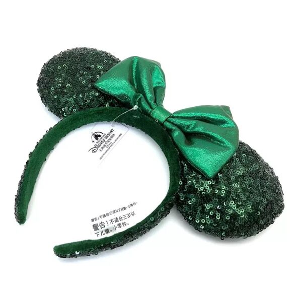 Disney Parks Emerald Green Sequin Minnie Mouse Ears Headband - NWT